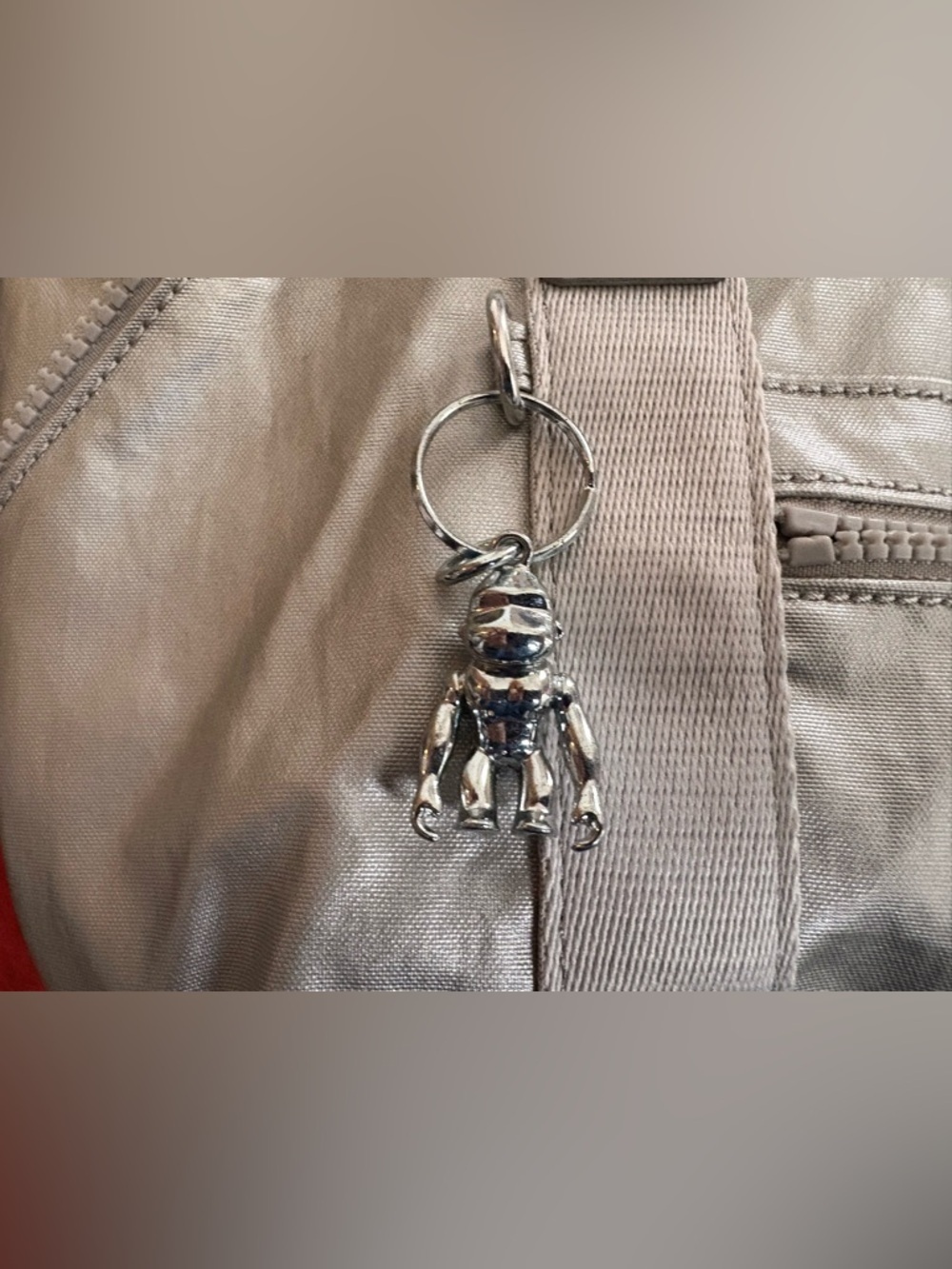 Kipling Shiny Metallic Silver Mini Satchel Bag Monkey Keychain - Picture 2 of 7
